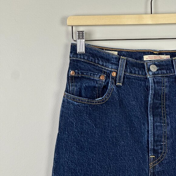 Levi's Ribcage Straight Ankle Premium Denim Dark Wash Jeans - Picture 4 of 16